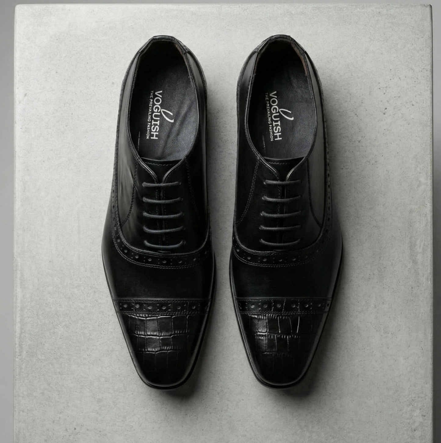 Voguish Men’s Crocodile Texture Oxford Shoes – Premium Leather Brogue Cap Toe Dress Shoes - 031