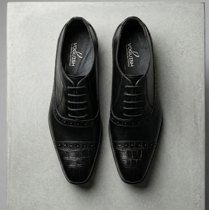 Voguish Men’s Crocodile Texture Oxford Shoes – Premium Leather Brogue Cap Toe Dress Shoes - 031
