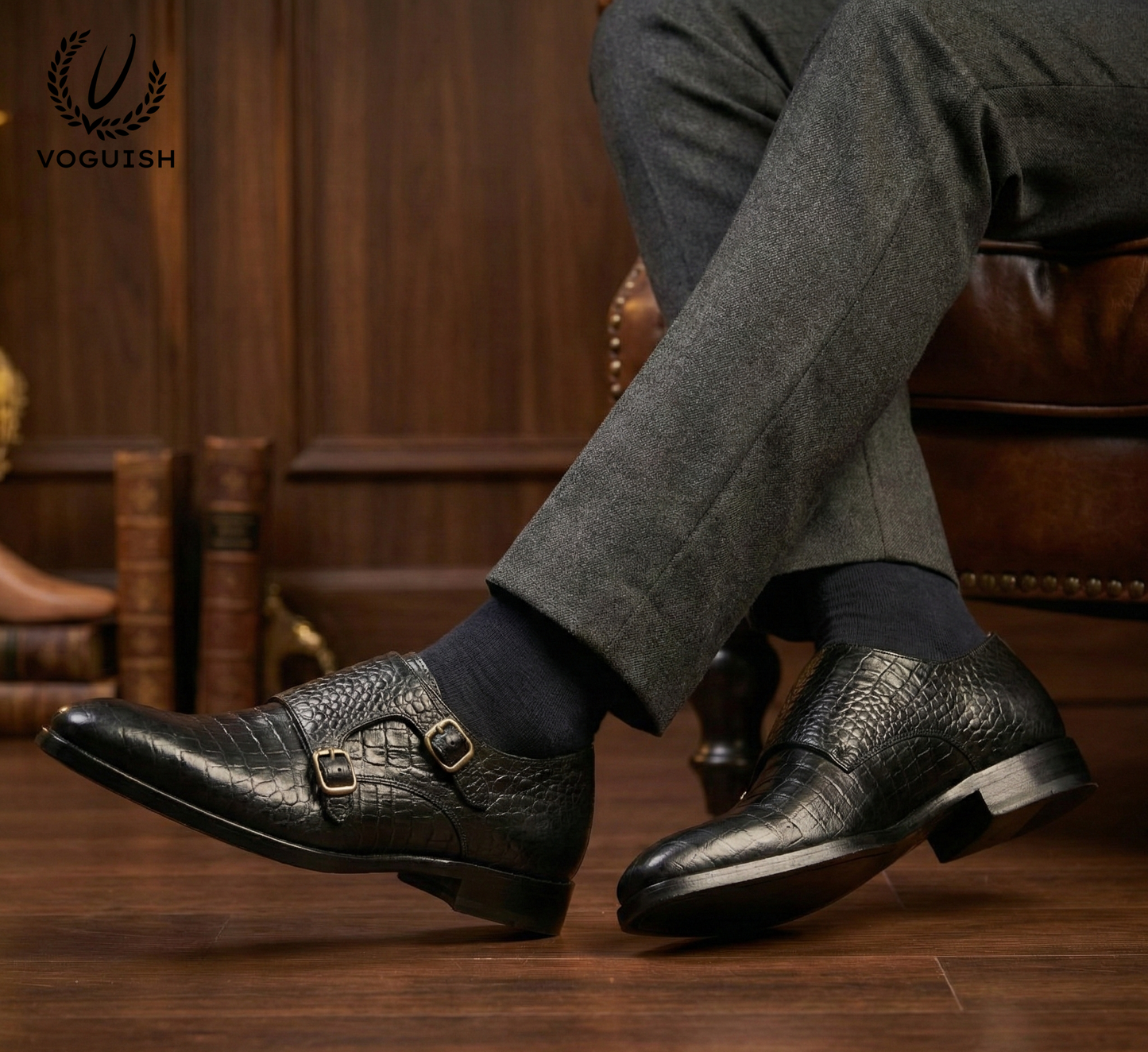 Handmade Croco Double Monk for Men - IMPERIAL STEP 033