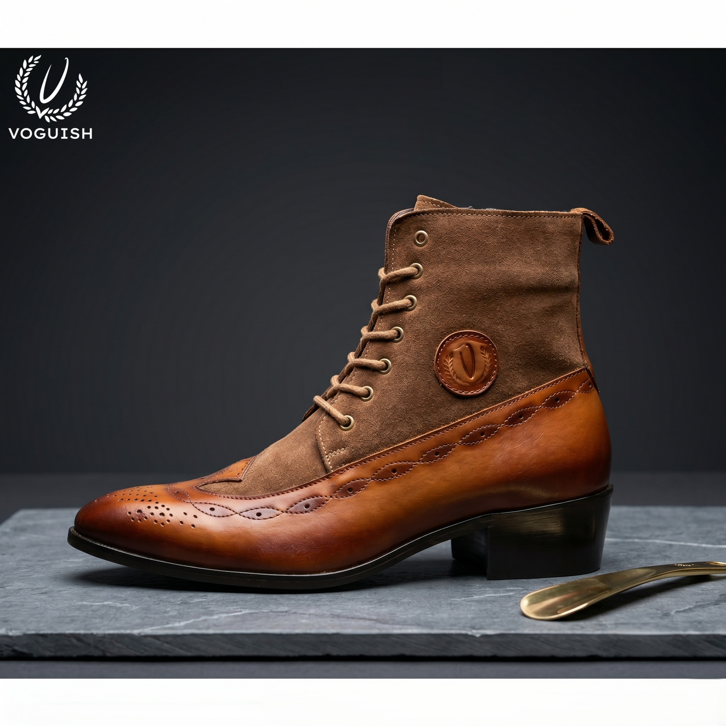 Voguish Premium Handcrafted Leather & Suede Brogue Boots for Men-1202