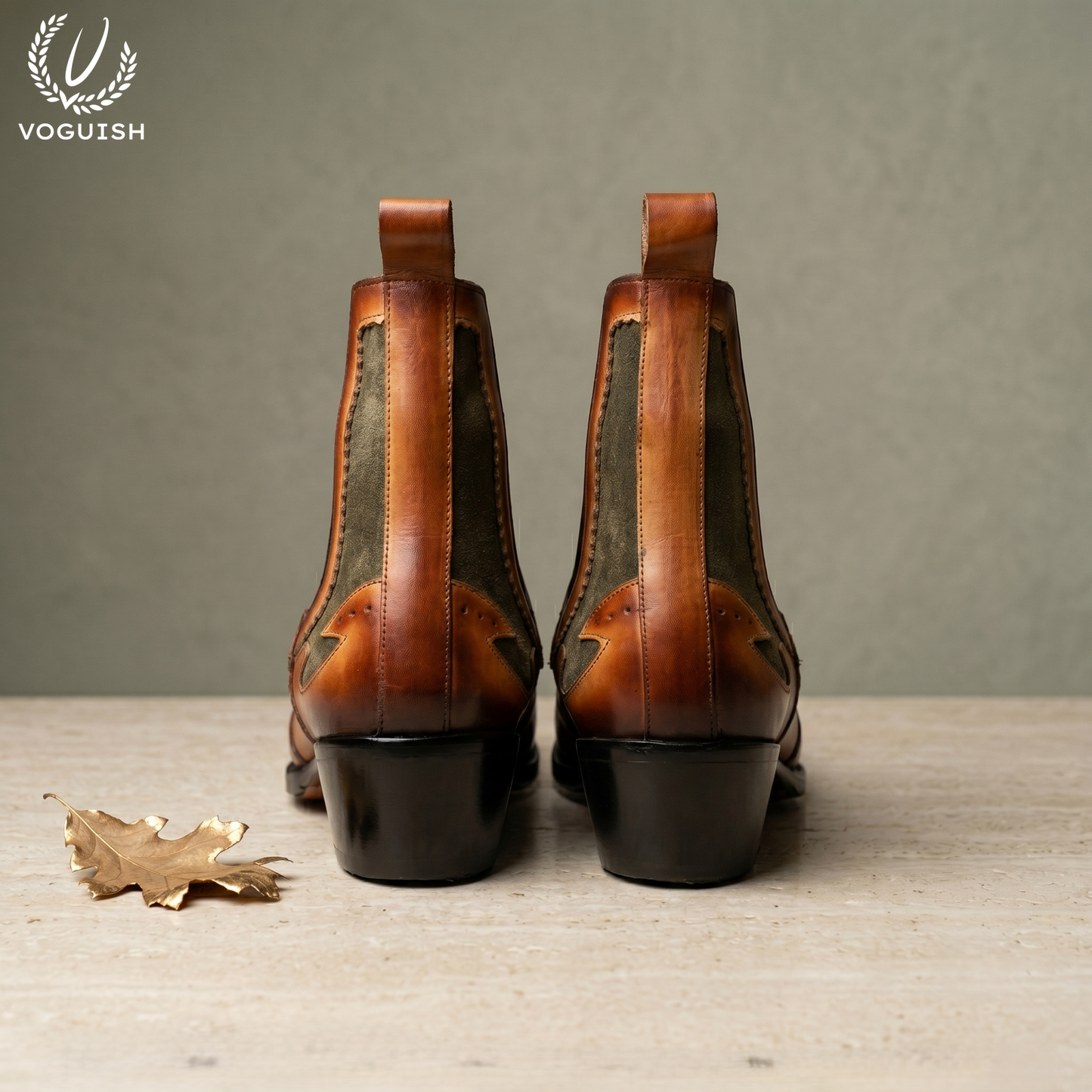 Two-Tone Suede and Leather Ankle Boot by VOGUISH| -1203