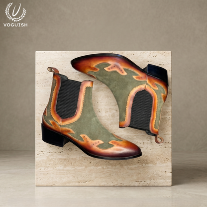 Two-Tone Suede and Leather Ankle Boot by VOGUISH| -1203