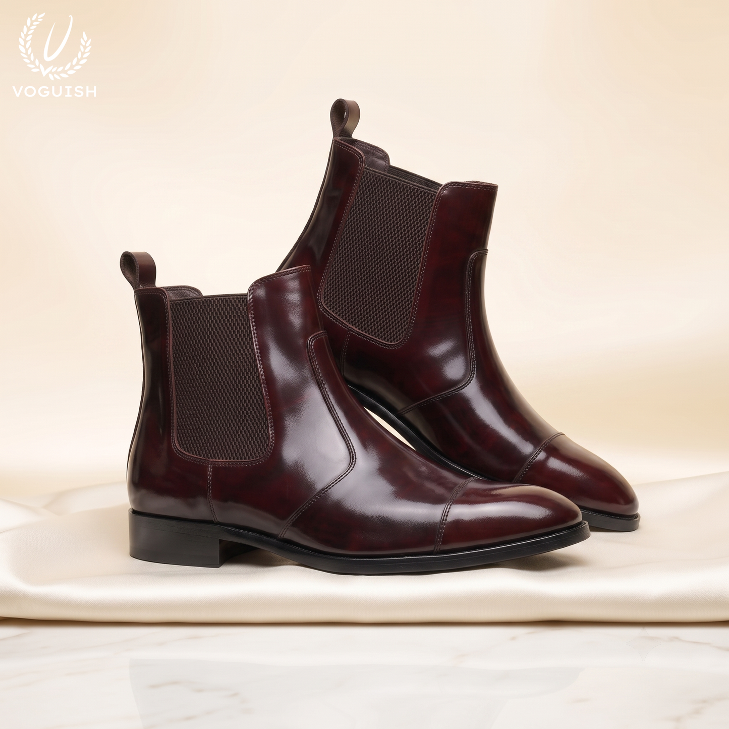 Men's Burgundy Brown Leather Chelsea Boots | Voguish -1112