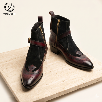 Voguish Suede & Leather Wingtip Ankle Boot -1201