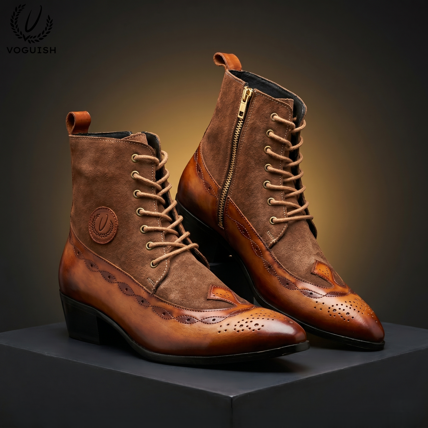 Voguish Premium Handcrafted Leather & Suede Brogue Boots for Men-1202