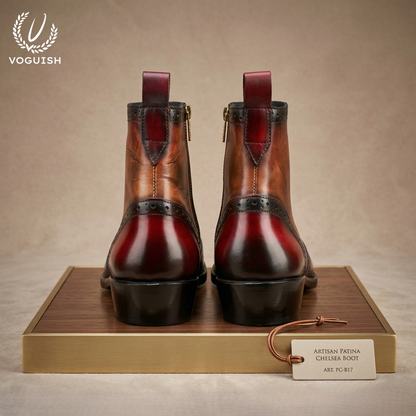 Hand-Painted Men's Leather Brogue Chelsea Boot - 1059 - Product View