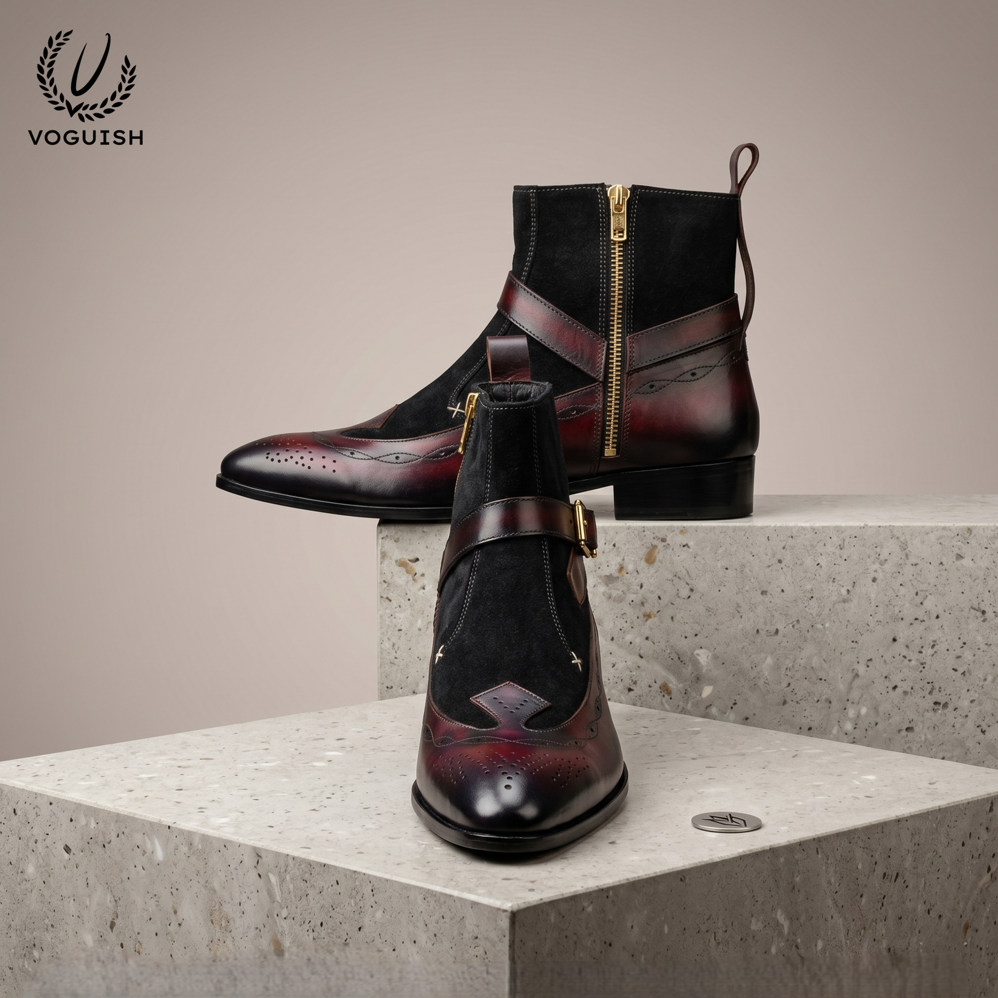 Voguish Suede & Leather Wingtip Ankle Boot -1201