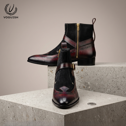 Voguish Suede & Leather Wingtip Ankle Boot -1201
