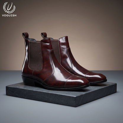 Men's Burgundy Brown Leather Chelsea Boots | Voguish -1112
