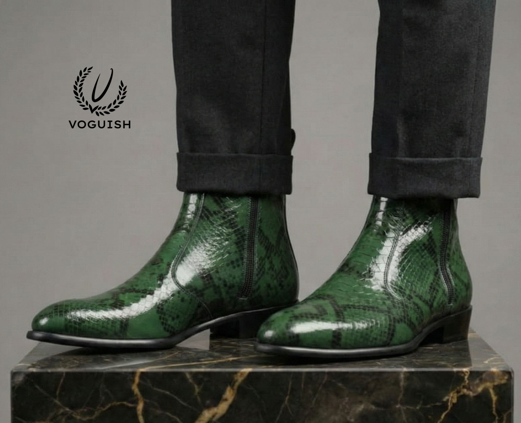 Green Snakeskin Leather Chelsea Boot - 1054 - Product View