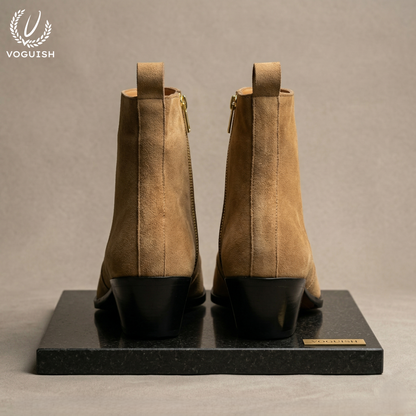 Luxury Cuban Heel Chelsea Boots in Tan Suede | VOGUISH - S1152