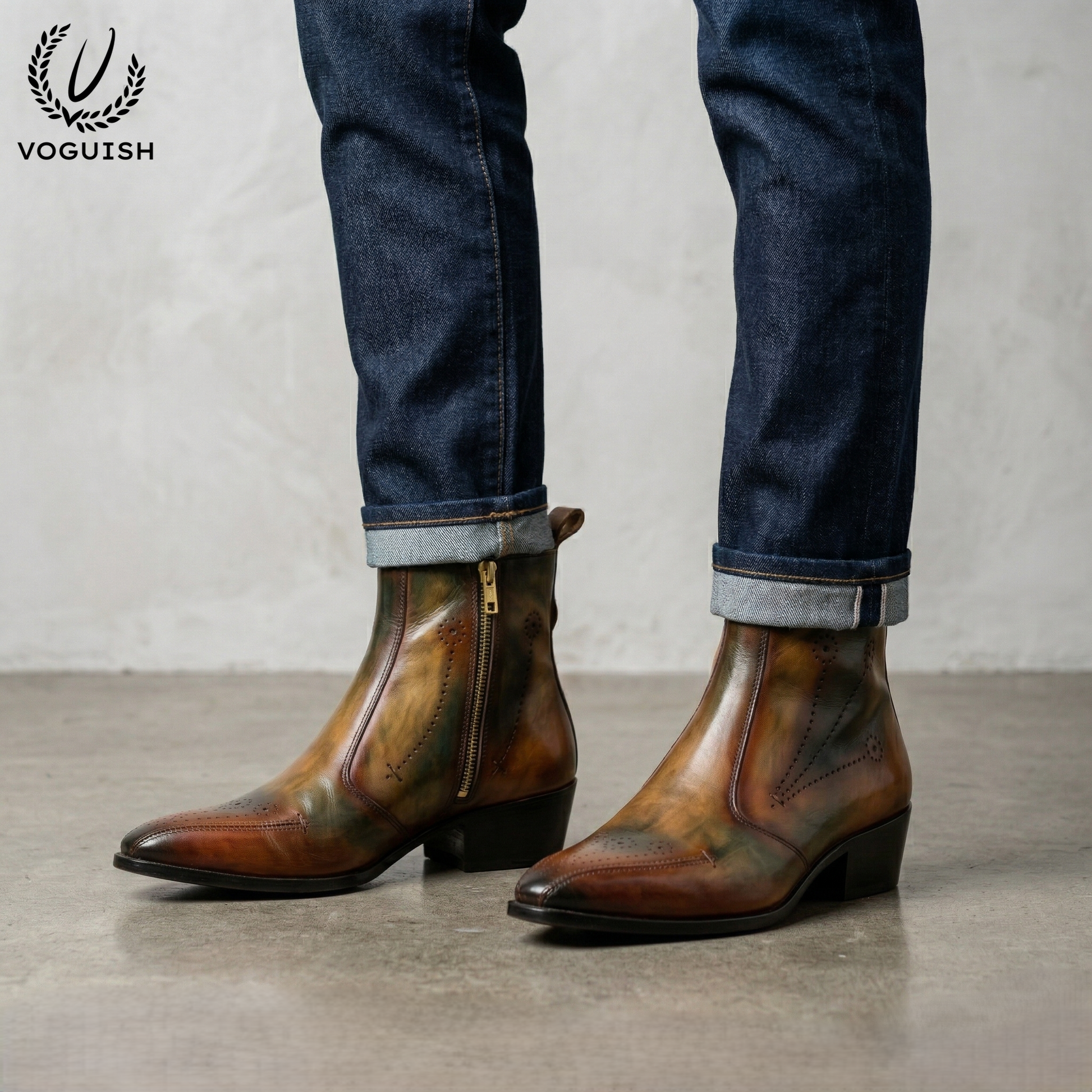 Artisan Patina Finish Leather Ankle Chelsea Boot for Men - 1060 - Product View