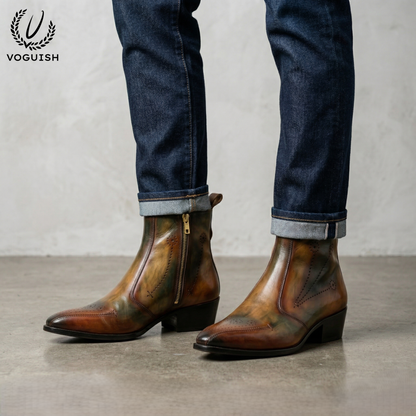 Artisan Patina Finish Leather Ankle Chelsea Boot for Men - 1060 - Product View