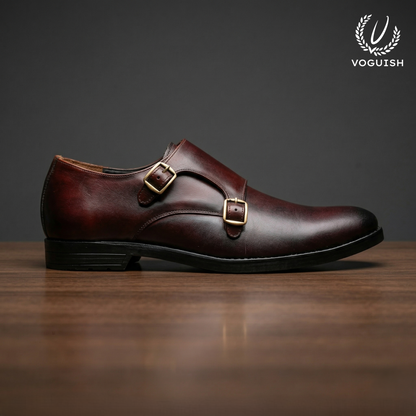 Voguish Double Monk Strap | Hand-Burnished Crust Leather Shoes - 019