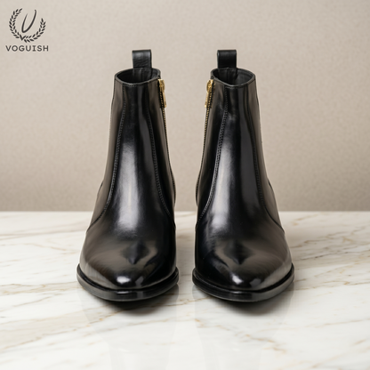 Luxury Pointed-Toe Black Leather Boots | VOGUISH -1152