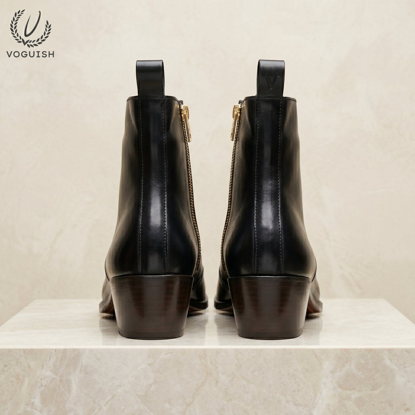 Luxury Pointed-Toe Black Leather Boots | VOGUISH -1152