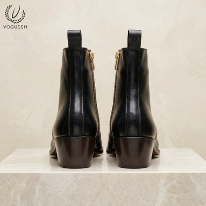 Luxury Pointed-Toe Black Leather Boots | VOGUISH -1152