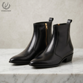 Luxury Pointed-Toe Black Leather Boots | VOGUISH -1152