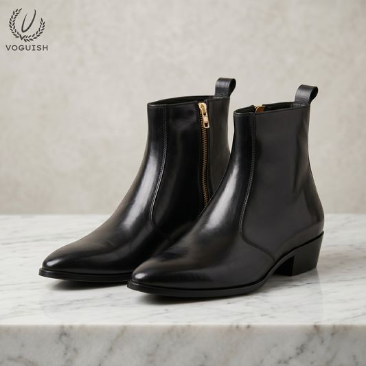 Luxury Pointed-Toe Black Leather Boots | VOGUISH -1152