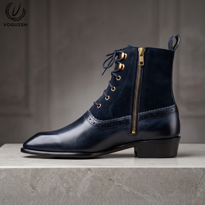 Men's Navy Blue Two-Tone Dress Boots by VOGUISH -1251