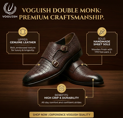 Leather Croco Double Monk for men -  IMPERIALSTEP 033