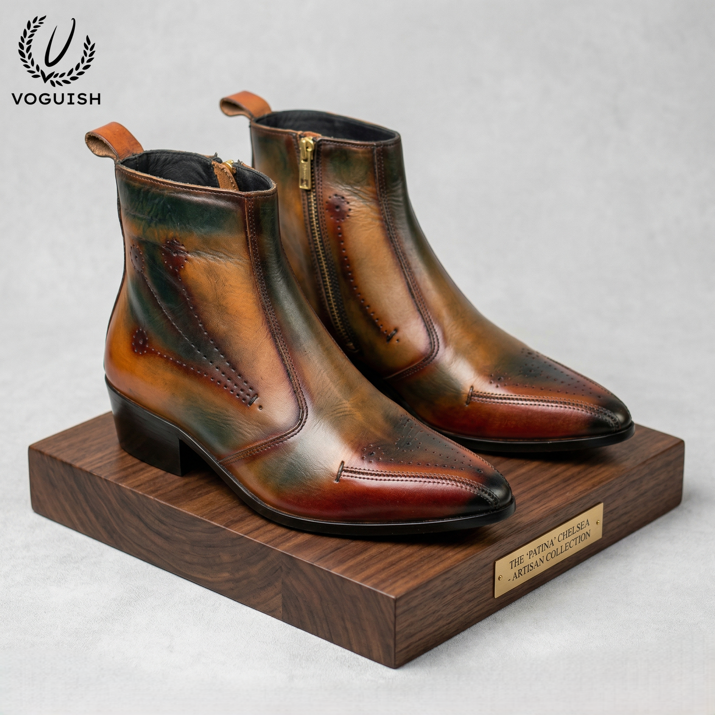 Artisan Patina Finish Leather Ankle Chelsea Boot for Men - 1060 - Product View
