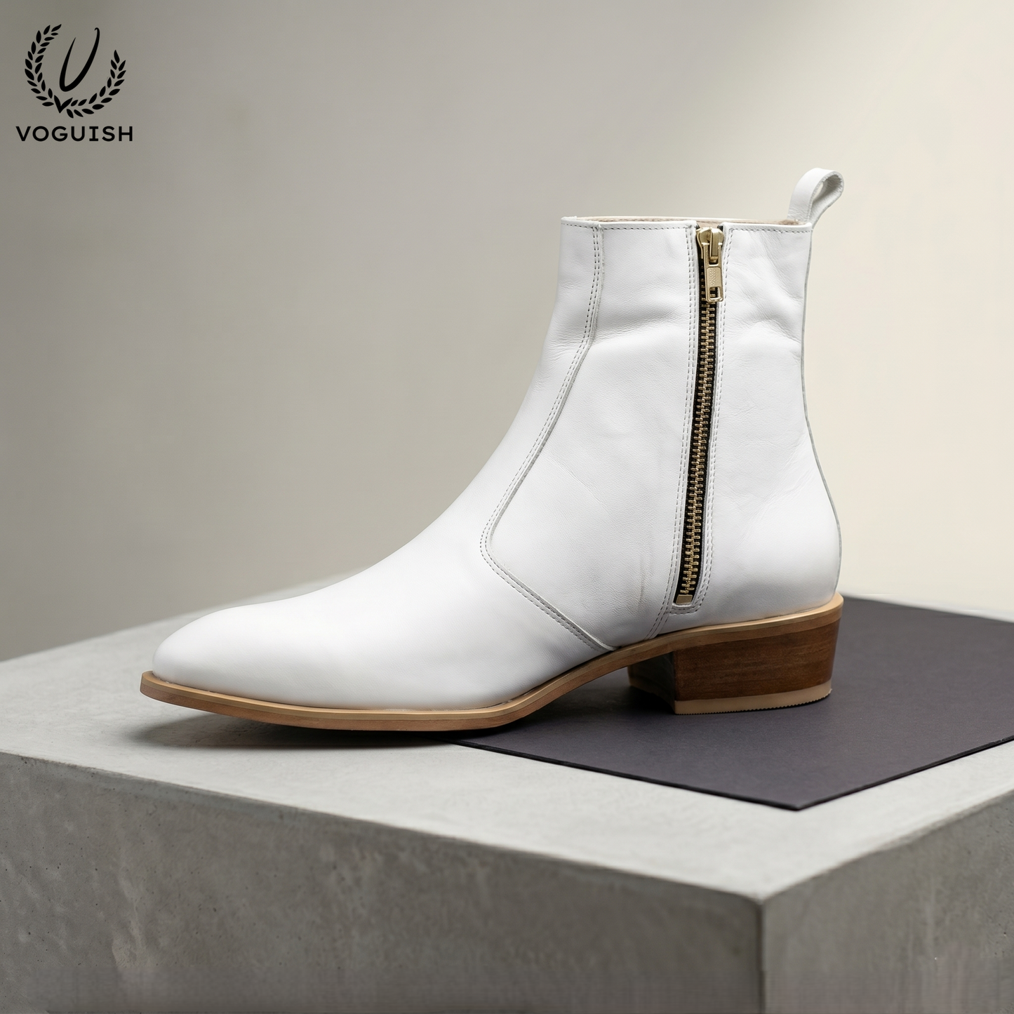 Voguish Premium White Leather Ankle Boots -1102