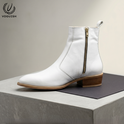 Voguish Premium White Leather Ankle Boots -1102