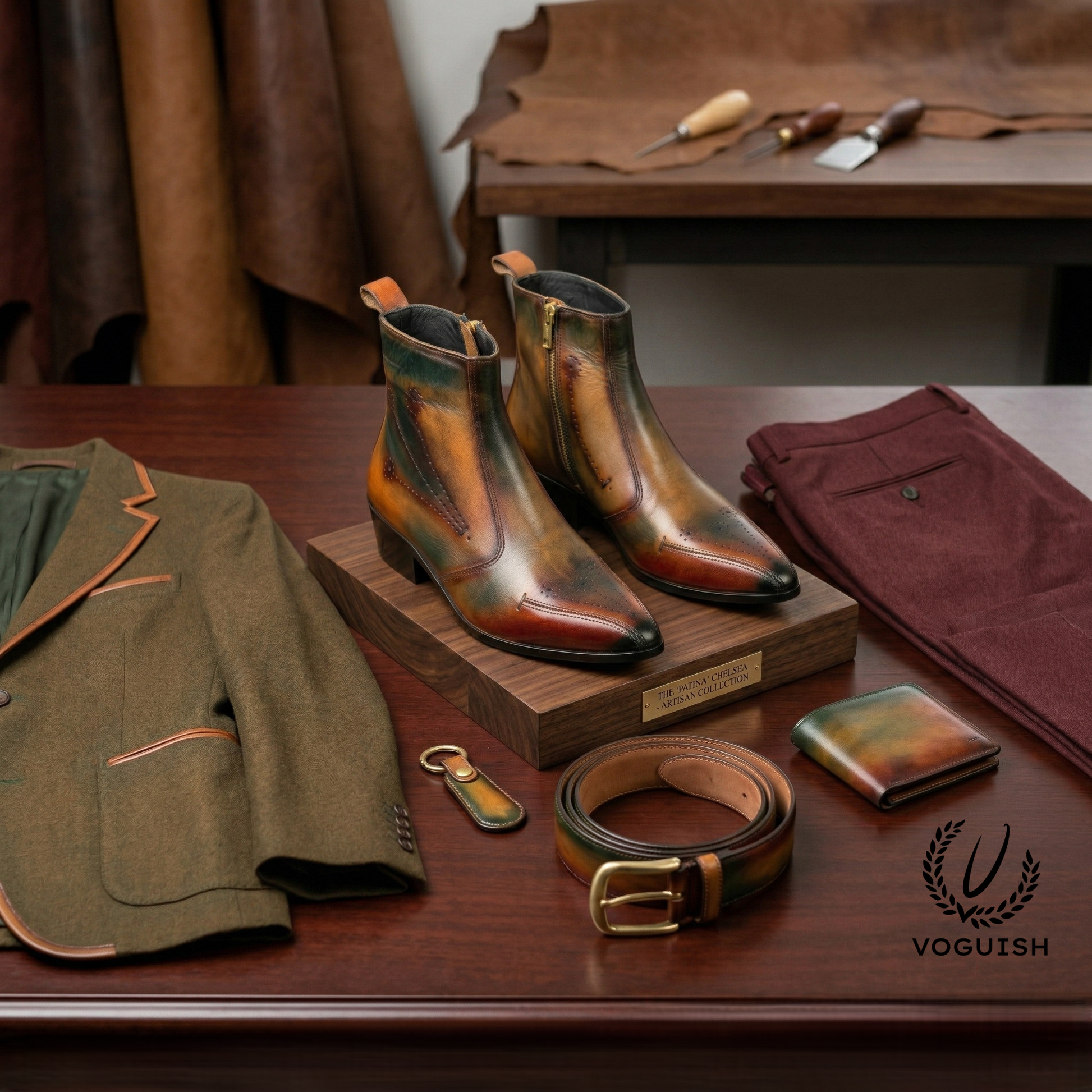 Artisan Patina Finish Leather Ankle Chelsea Boot for Men - 1060 - Product View