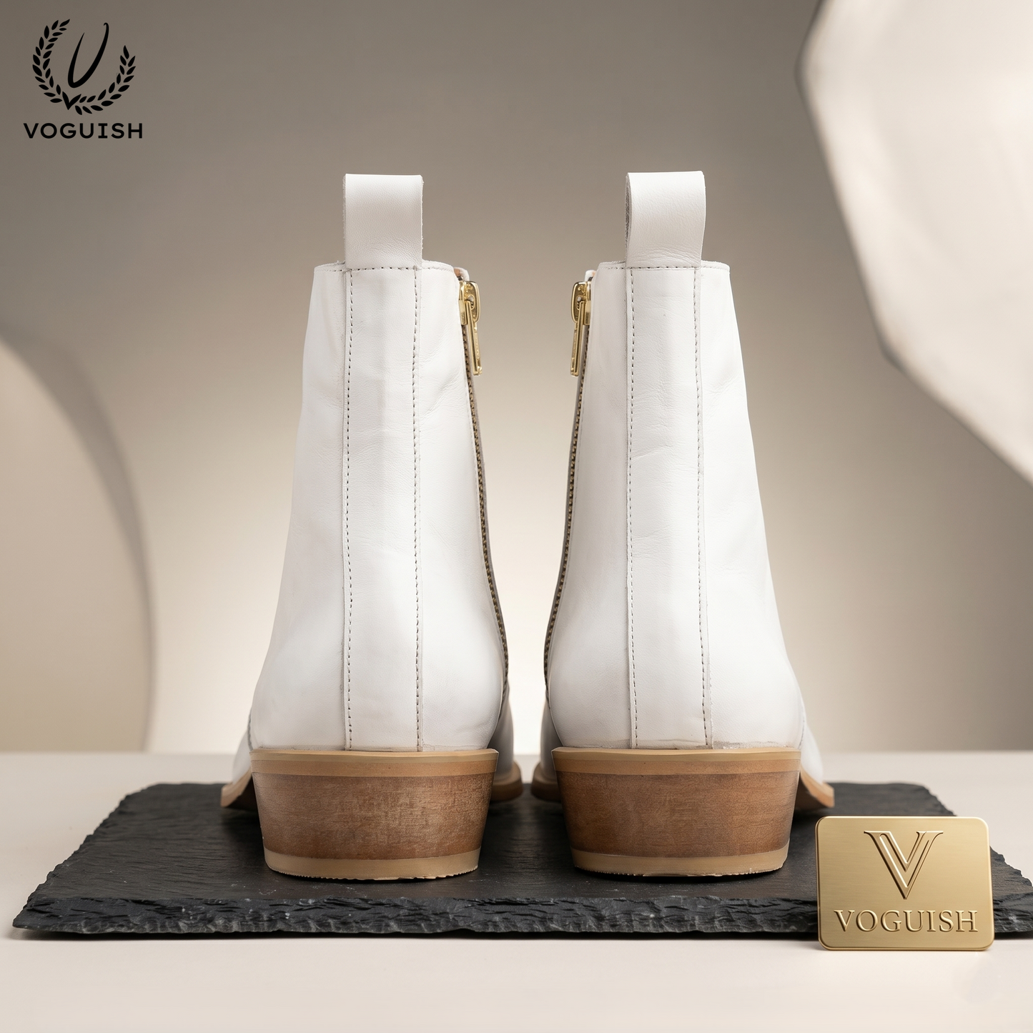 Voguish Premium White Leather Ankle Boots -1102