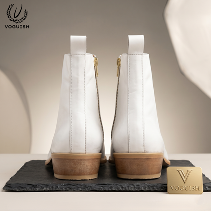 Voguish Premium White Leather Ankle Boots -1102