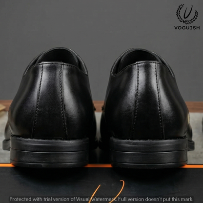 Premium Leather Double Monk Strap Shoes in Black | VOGUISH-019