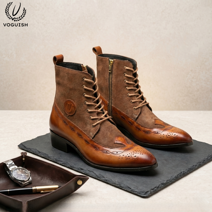 Voguish Premium Handcrafted Leather & Suede Brogue Boots for Men-1202
