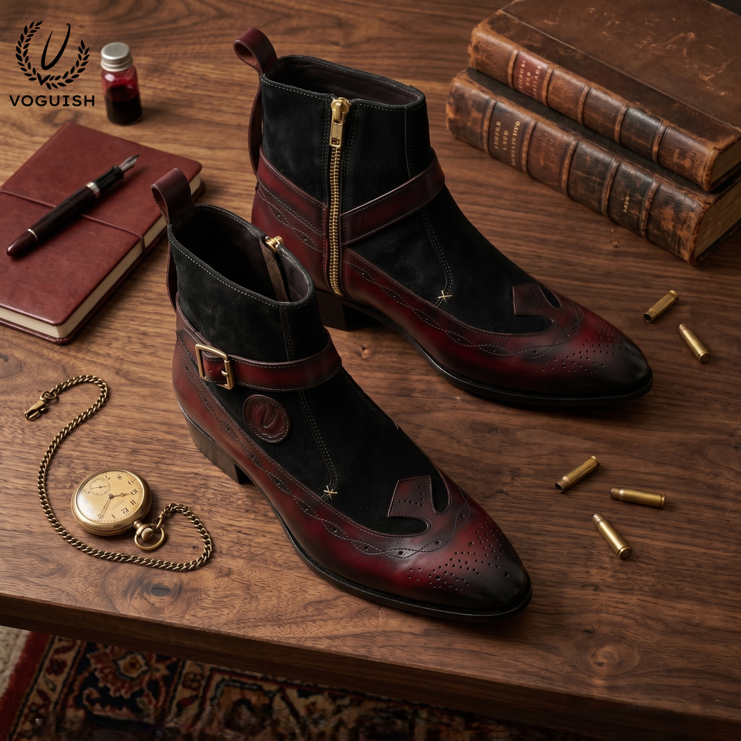 Voguish Suede & Leather Wingtip Ankle Boot -1201