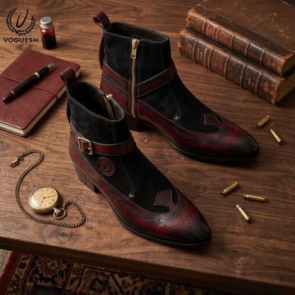 Voguish Suede & Leather Wingtip Ankle Boot -1201