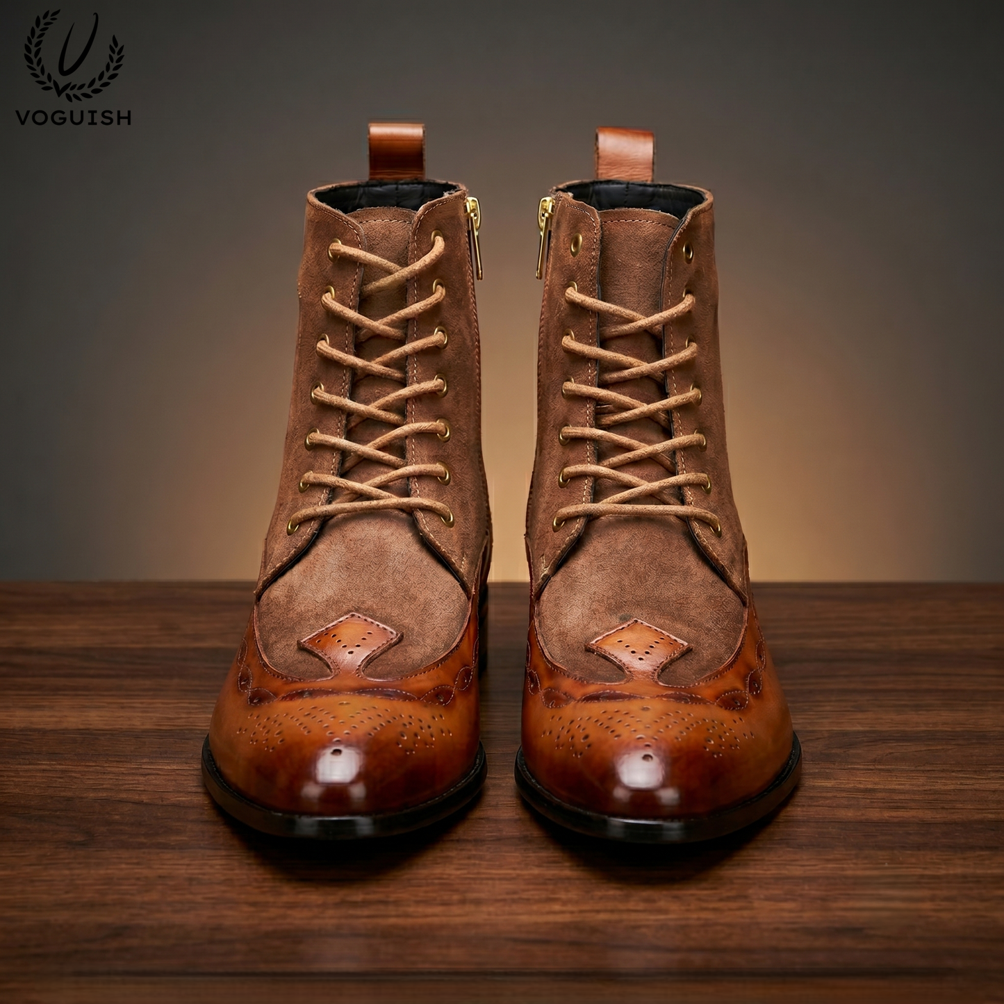 Voguish Premium Handcrafted Leather & Suede Brogue Boots for Men-1202