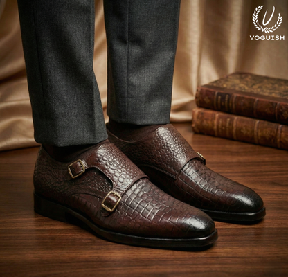 Leather Croco Double Monk for men -  IMPERIALSTEP 033