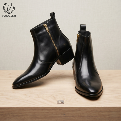 Luxury Pointed-Toe Black Leather Boots | VOGUISH -1152