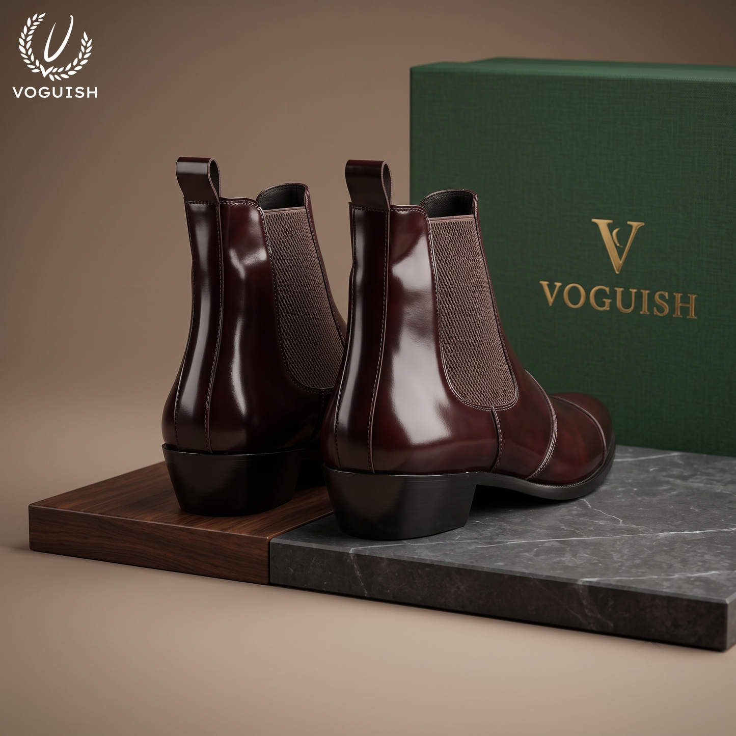 Men's Burgundy Brown Leather Chelsea Boots | Voguish -1112