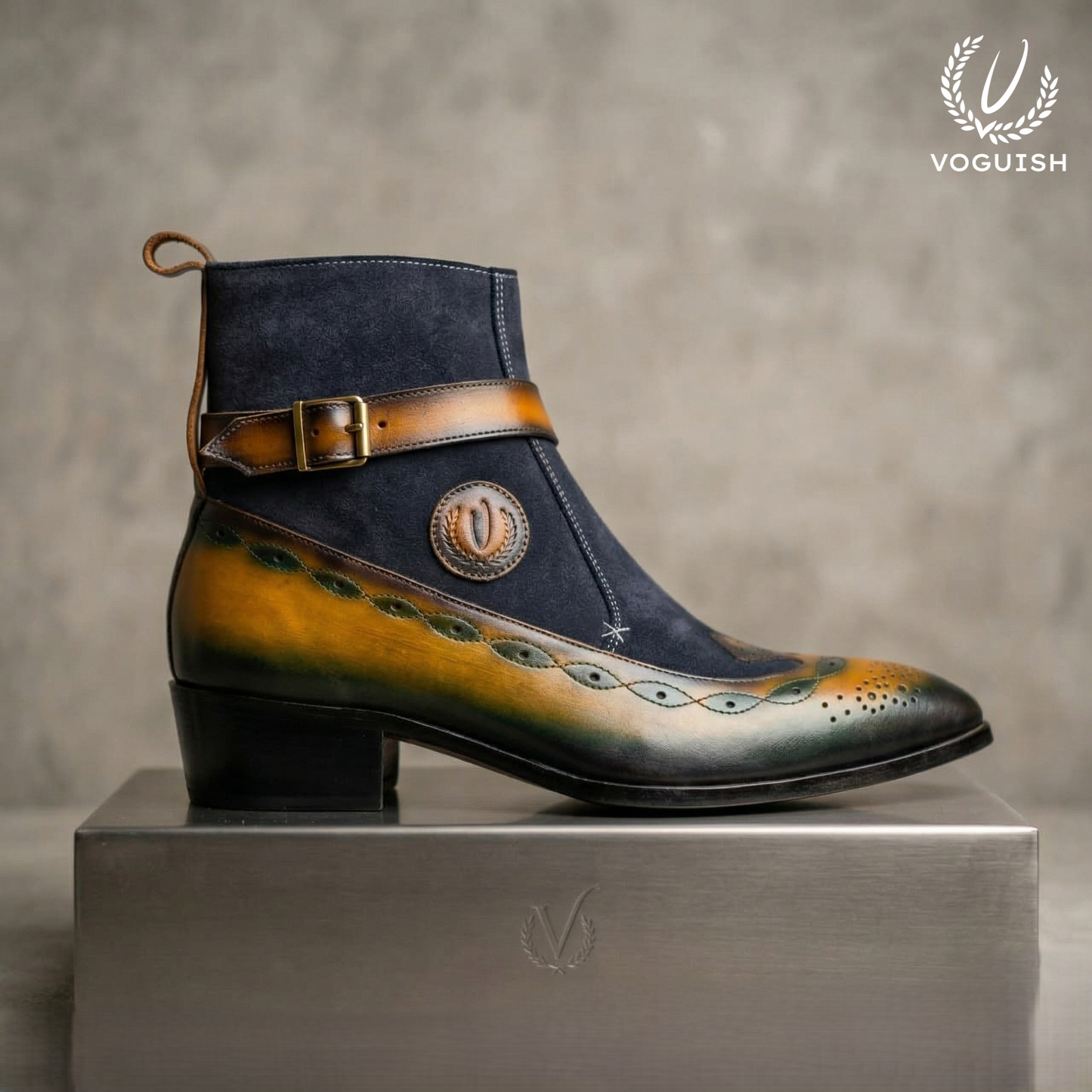 Voguish Men's Hand-Finished Leather & Suede Jodhpuri Chelsea Boots -1061 - Product View