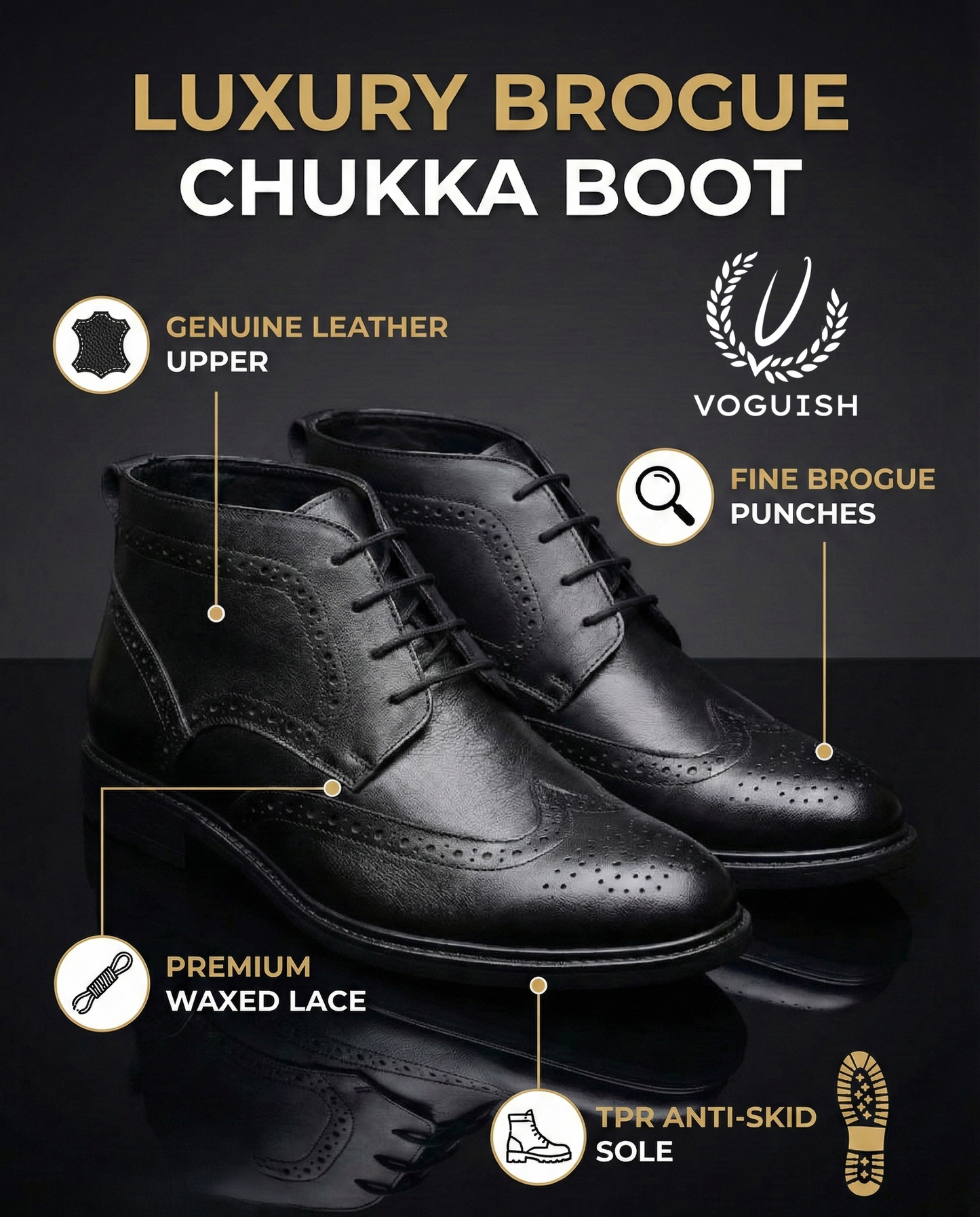 Leather Brouge Chukka Boot for Men - IMPERIALSTEP 027