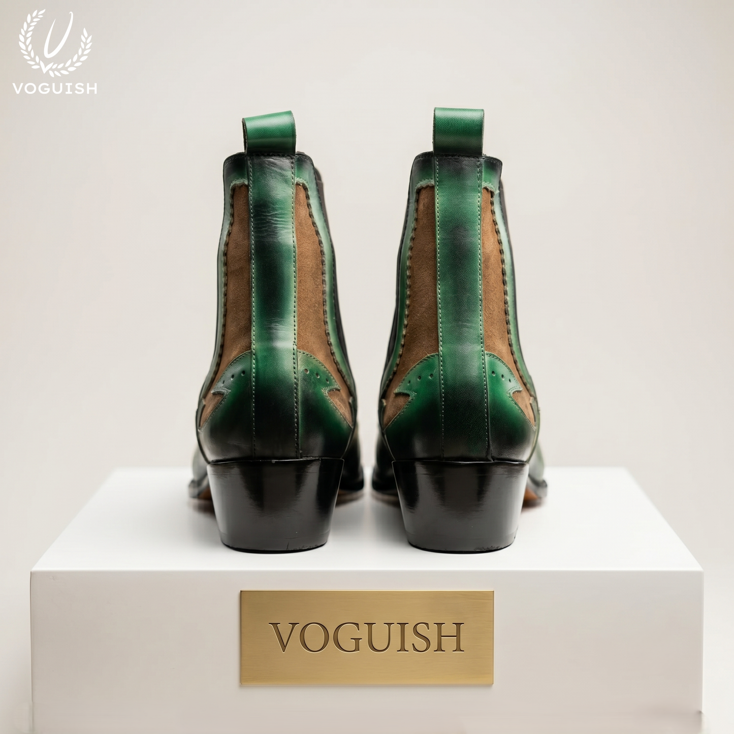 Voguish Men's Green & Brown Suede Western Chelsea Boots-1203