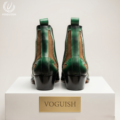Voguish Men's Green & Brown Suede Western Chelsea Boots-1203