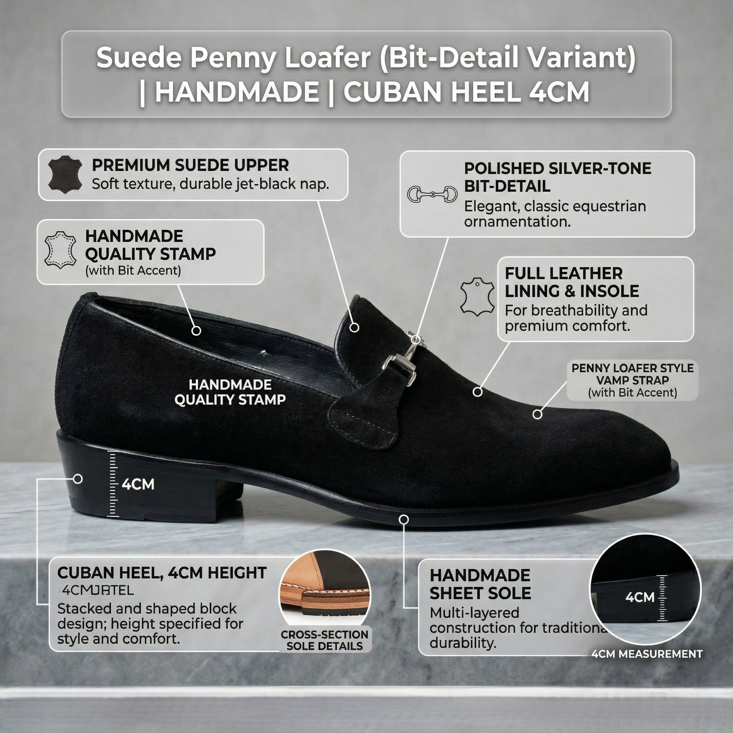 Premium Black Genuine Suede Loafers for Men -018