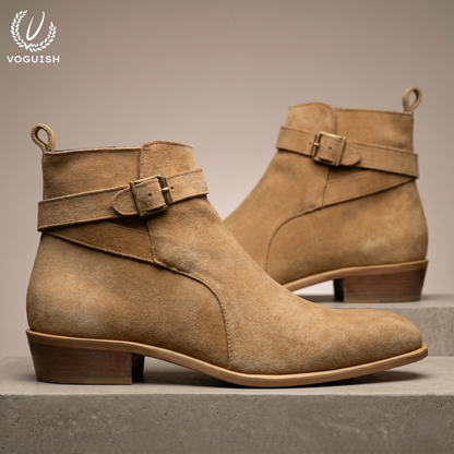 Handcrafted Beige Suede Ankle Boots | Voguish Heritage Collection -S1052