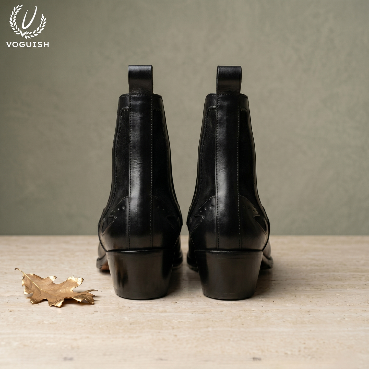 Voguish Black Leather & Suede Western Chelsea Boots-1203