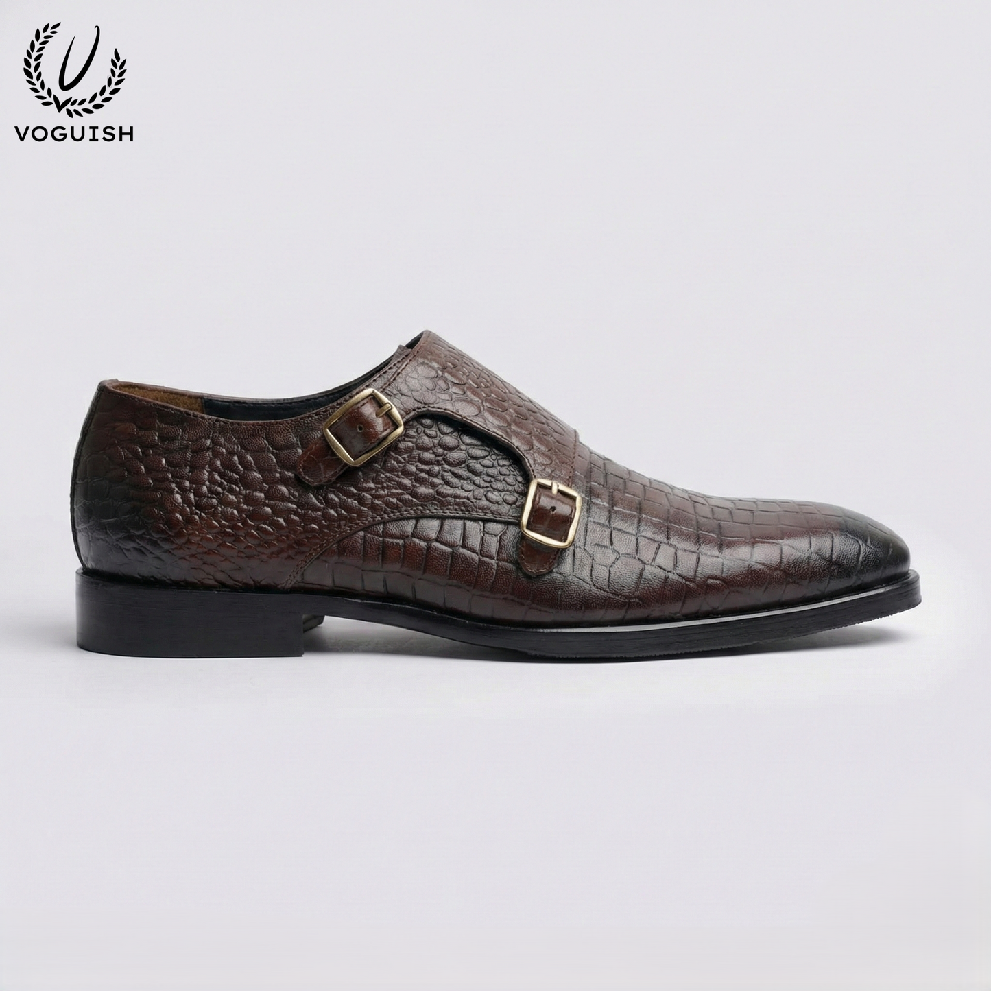 Leather Croco Double Monk for men -  IMPERIALSTEP 033