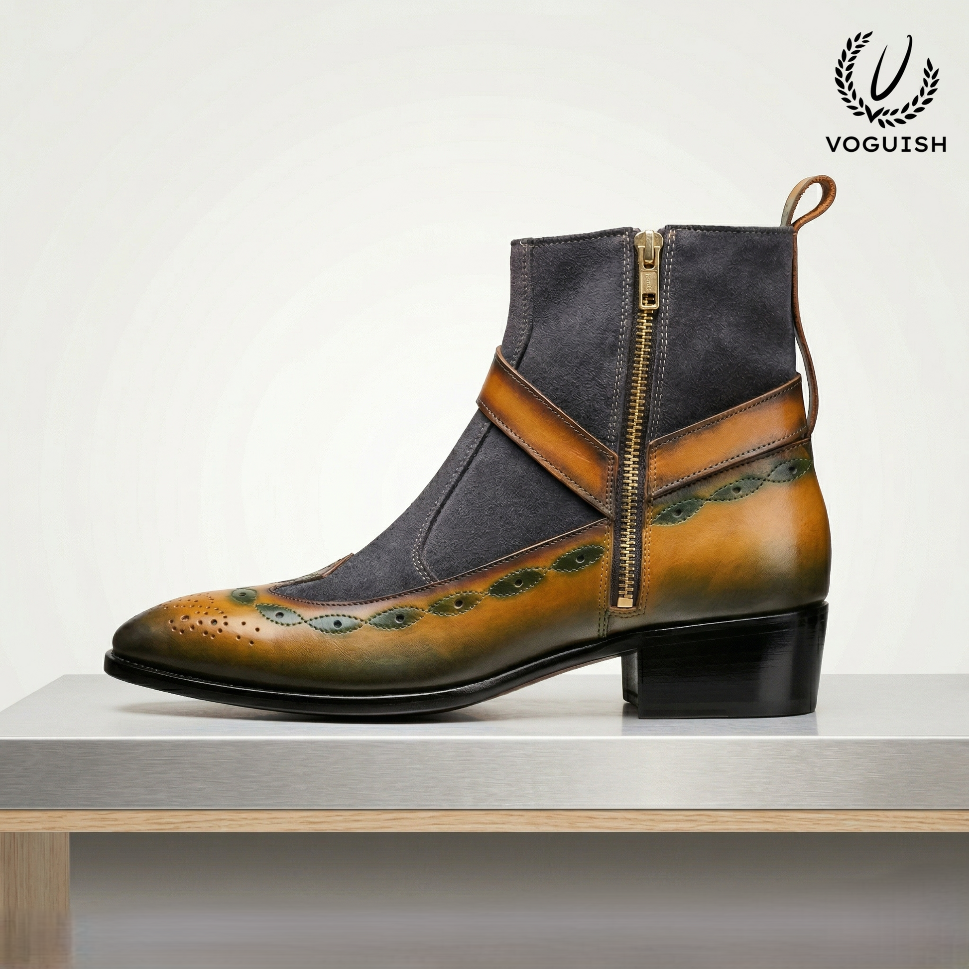 Voguish Men's Hand-Finished Leather & Suede Jodhpuri Chelsea Boots -1061 - Product View