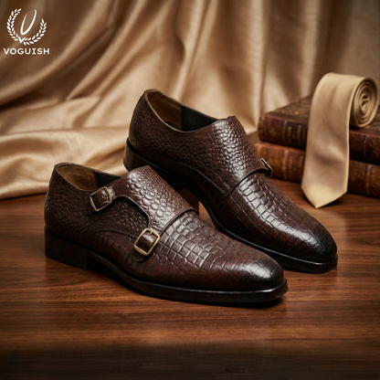 Leather Croco Double Monk for men -  IMPERIALSTEP 033