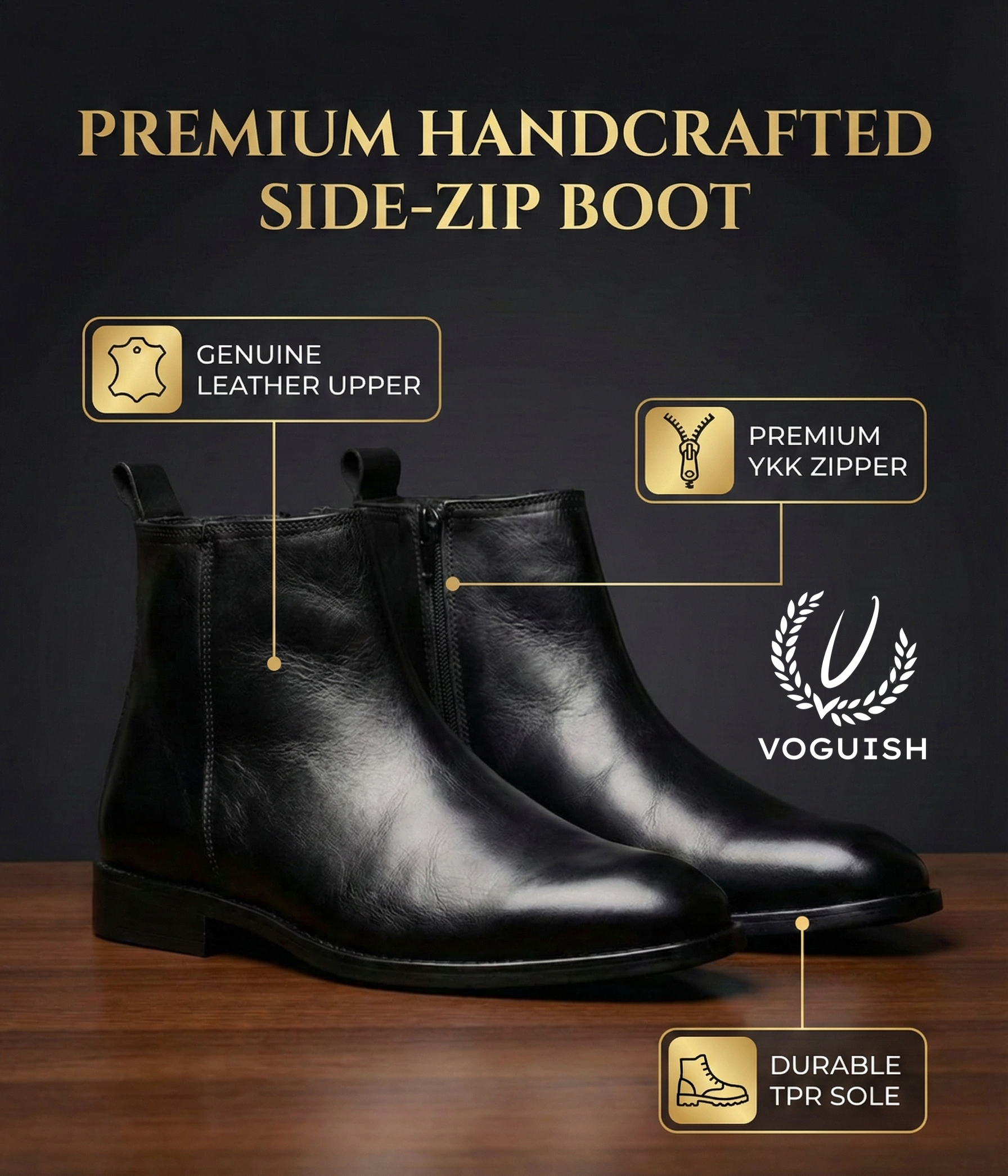 Leather Chelsea Boot  for Men's - 1021 - Product View